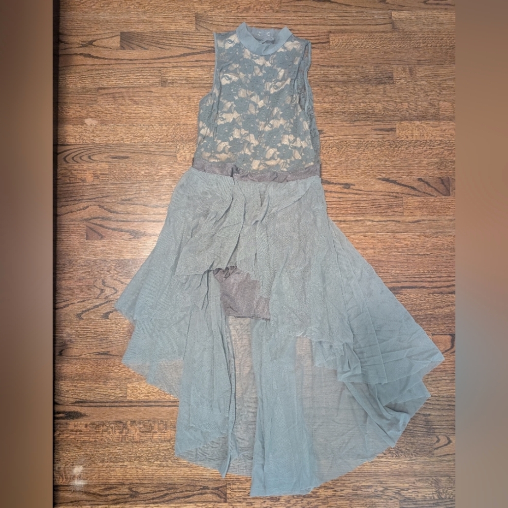 Grey Lace High Low Dance Costume